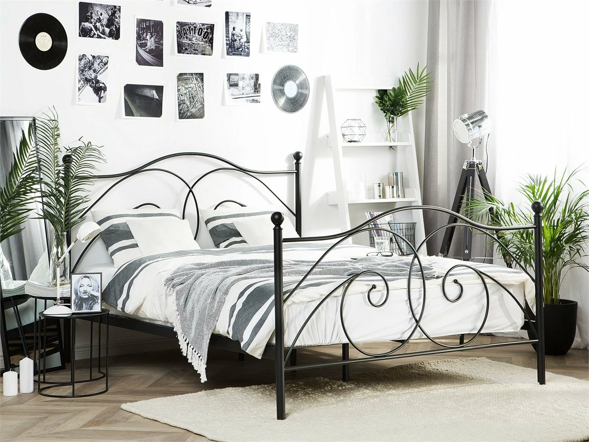 Cama Con Somier De Metal Negro 140 X 200 Cm DINARD 1 Cama Con Somier De Metal Negro 140 X 200 Cm DINARD