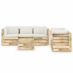 Muebles De Jardín 6 Piezas Con Cojines Madera Impregnada Verde VidaXL