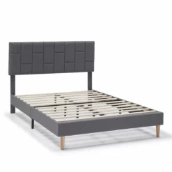 Estructura De Cama Tapizada Sorni 135/140x190 Cm, Gris Oscuro