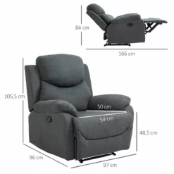 HOMCOM Butaca Tapizada Ergonómica Sillón Reclinable Manualmente 150 Grados Con Reposabrazos Y Reposapiés Acolchado Grueso De Esponja Soporta Hasta 150 Kg 97x96x105,5 Cm Gris -Conforama Tienda de ventas 0a85e2935f86262618133da1bd3f24c8512a20b5 24ec5c9f492246faa25c186c2461361b