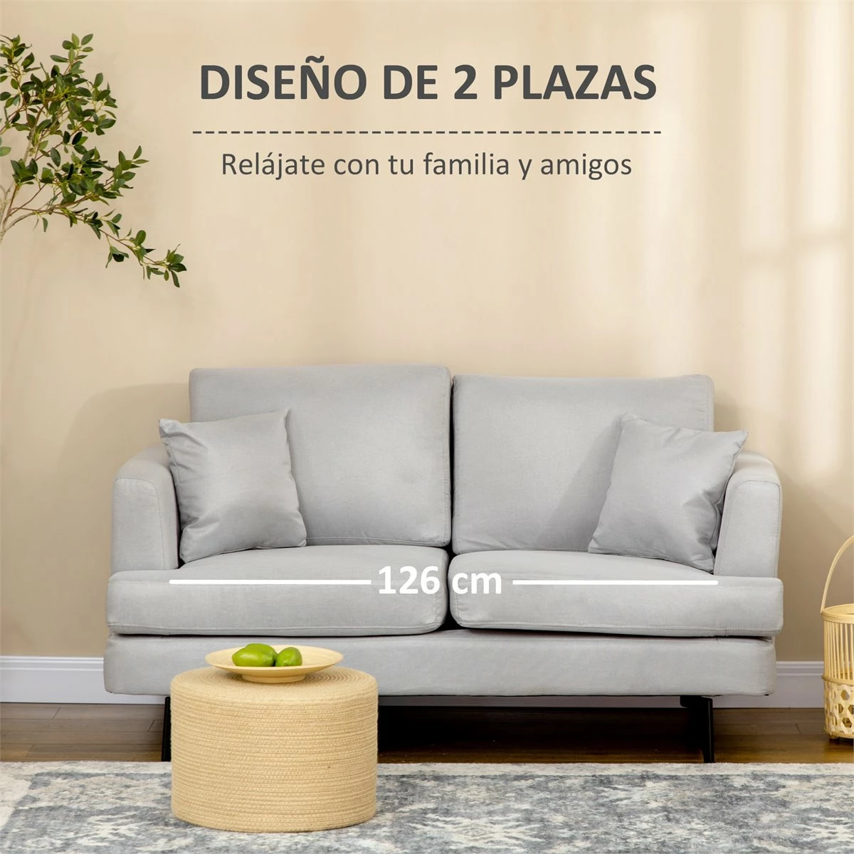 HOMCOM Sofá De 2 Plazas Sofá De Salón Moderno Tapizado En Lino Sintético Con 2 Cojines Acolchados Reposabrazos Y Patas De Acero 160x87x87 Cm Gris Claro 4 HOMCOM Sofá De 2 Plazas Sofá De Salón Moderno Tapizado En Lino Sintético Con 2 Cojines Acolchados Reposabrazos Y Patas De Acero 160x87x87 Cm Gris Claro - Imagen 4