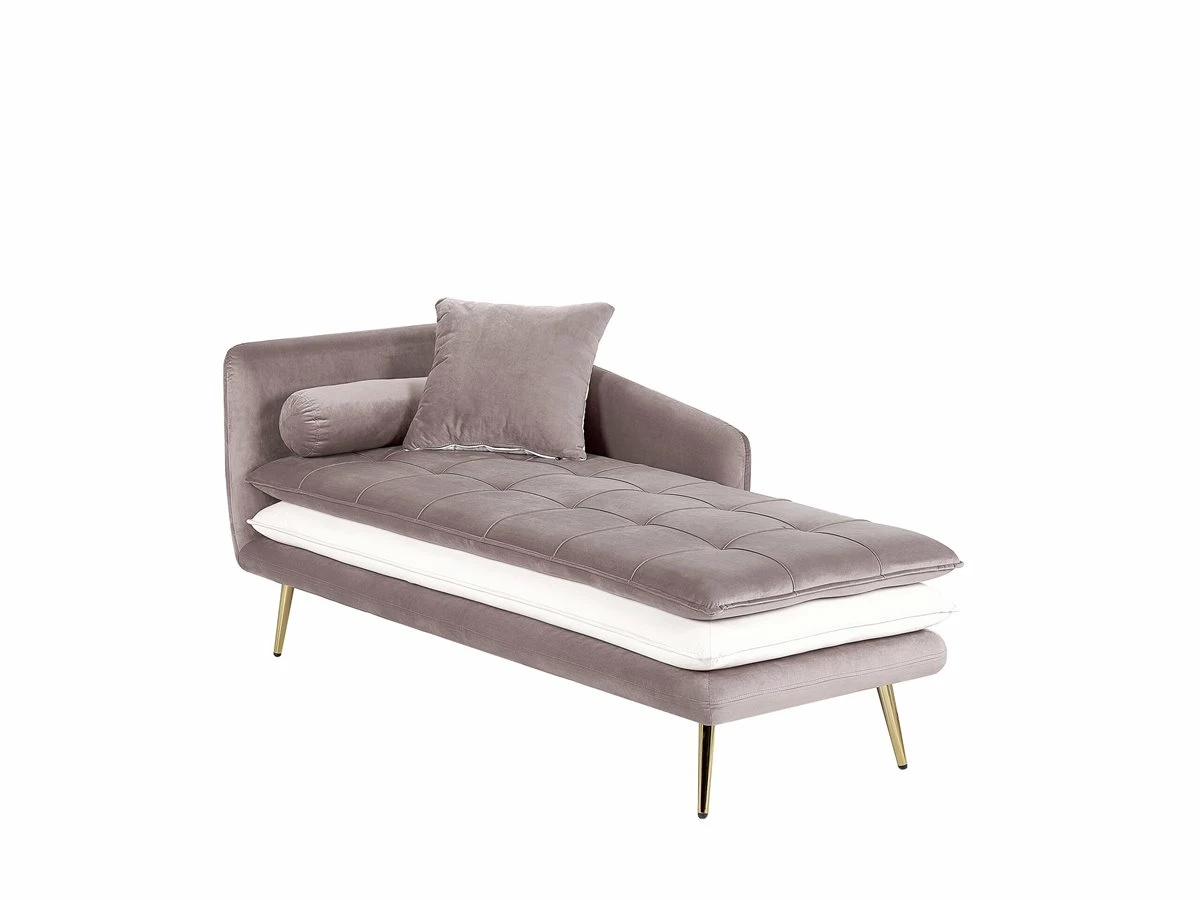 Chaise Longue De Terciopelo Marrón Claro/blanco/dorado GONESSE 5 Chaise Longue De Terciopelo Marrón Claro/blanco/dorado GONESSE - Imagen 5