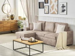 Sofá Esquinero En Piel Sintética Marrón Derecho NESNA