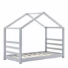 Cama Para Niños Vardø Con Somier - Forma De Casa - Pino 140 X 70 Cm - Gris Lacado Mate [en.casa]