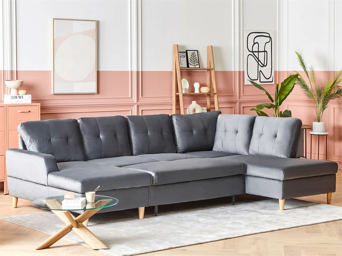 Sofá Cama 4 Plazas De Terciopelo Gris LERUM 4 Sofá Cama 4 Plazas De Terciopelo Gris LERUM - Imagen 4