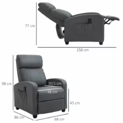 HOMCOM Sillón De Masaje Relax Reclinable Con Mando A Distancia 2 Zonas De Masaje 8 Programas 5 Niveles De Intensidad Y Temporizador Tapizado En PU 68x88x98 Cm Gris -Conforama Tienda de ventas 0e86ad8804637608eac63a72942e102e865eba0e 7c43d0fd47f94eb8aa73e02c39ba2b03