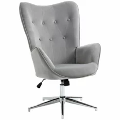 HOMCOM Sillón Individual Tapizado En Terciopelo Sillón De Salón Con Altura Ajustable Reposabrazos Giratorio 360° Para Oficina Estudio Dormitorio 66x73x102,5-111,5 Cm Gris
