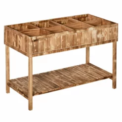 Outsunny Huerto Urbano De Madera 120x60x81 Cm Jardinera Elevada Para Cultivo De Plantas Flores Con Estante Inferior Para Jardín Terraza Exterior Carbanizado