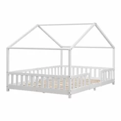 Cama Para Niños Treviolo Forma De Casa Pino 140x200 Cm Blanco Mate [en.casa]