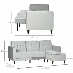 HOMCOM Sofá Cama Con Chaise Longue De 3 Plazas Convertible Con Reposapiés Movible Respaldo Ajustable Y Reposabrazos Tacto Aterciopelado 218x85x86 Cm Gris Claro -Conforama Tienda de ventas 11790c974cf09e3db374dac1268a9d4478214708 e8123bde60ba4b2cb8cf0ccfeaf33998
