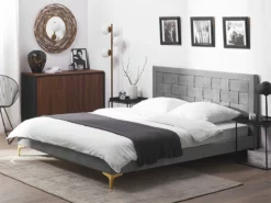 Cama Con Somier De Terciopelo Gris 180 X 200 Cm LIMOUX