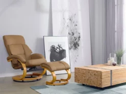 Sillón De Masaje De Piel Sintética Beige Arena/madera Clara FORCE