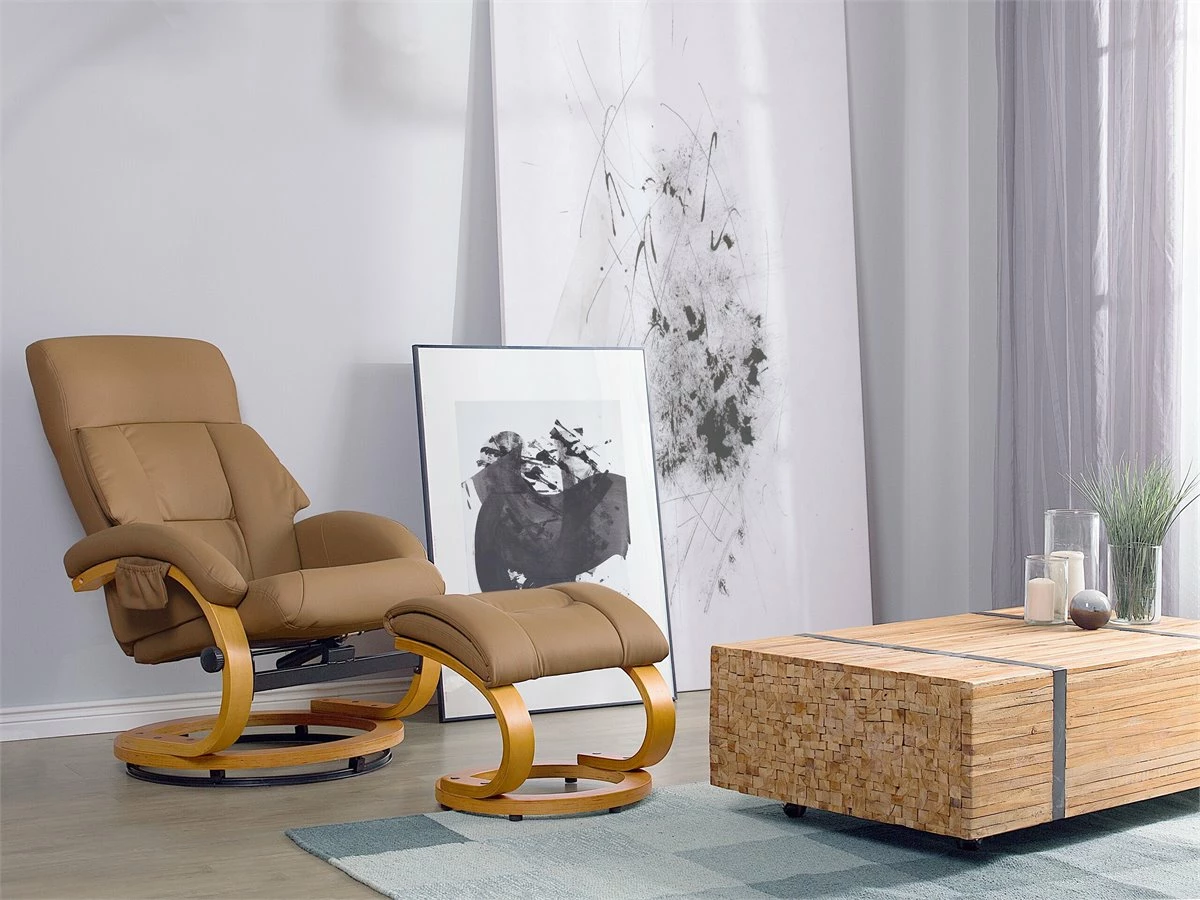 Sillón De Masaje De Piel Sintética Beige Arena/madera Clara FORCE 1 Sillón De Masaje De Piel Sintética Beige Arena/madera Clara FORCE