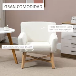 HOMCOM Butaca De Salón Tapizada En Terciopelo Sillón Relax Moderno Con Asiento Reposabrazos Acolchados Patas De Madera Y Base Cruzada Para Dormitorio 67x65x74 Cm Blanco -Conforama Tienda de ventas 1432ae9e640b3c11652d23e152c3b42457015864 9151e7b831f04f418644a16e1050f92b