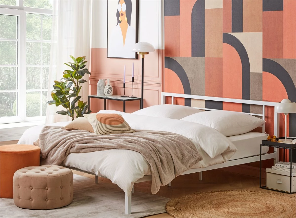 Cama Con Somier De Metal Blanco 180 X 200 Cm CUSSET 1 Cama Con Somier De Metal Blanco 180 X 200 Cm CUSSET