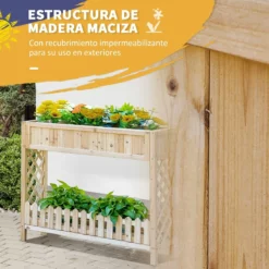 Outsunny Huerto Urbano Elevado De Madera 90x30x90 Cm Mesa De Cultivo De Jardín Con Estante Inferior Seto Decorativo Y 4 Orificios De Drenaje Para Plantas Macetas Flores Natural -Conforama Tienda de ventas 1866c97117bd17418eb42af4fc657b69dd030412 5770091399fc46bebc854b368026915b
