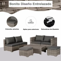 Outsunny Conjunto De Muebles De Jardín 8 Piezas De Ratán Convertible Con 2 Mesas De Centro 2 Sofás Esquineros 2 Sillones 2 Taburetes Con Cojines Para Patio Porche Terraza Gris -Conforama Tienda de ventas 189698620254a5fd034834cd92336a6da34ac96e 869eaa9880254cef9c785f797a5a1193