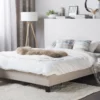 Cama Con Somier De Poliéster Beige/madera Oscura 140 X 200 Cm ROANNE
