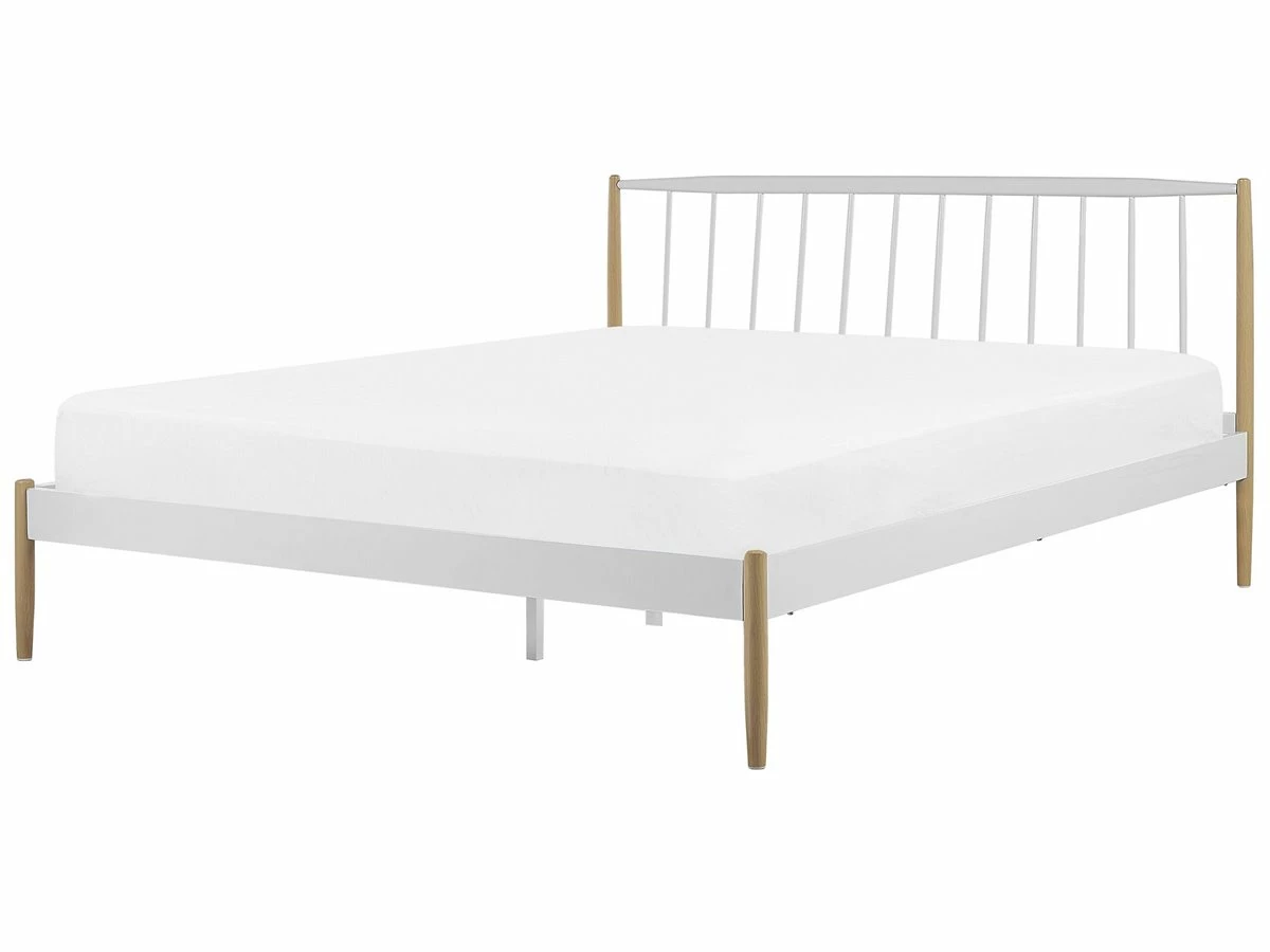 Cama Con Somier De Metal Blanco/madera Clara 180 X 200 Cm MAURS 2 Cama Con Somier De Metal Blanco/madera Clara 180 X 200 Cm MAURS - Imagen 2