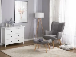 Sillón Tapizado Con Reposapiés Gris Claro VEJLE