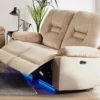 Sofá 2 Plazas LED Reclinable De Terciopelo Beige Arena BERGEN