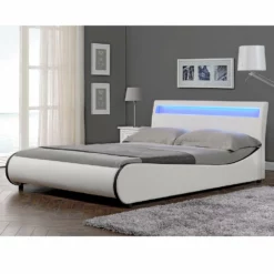 Corium Cama Doble (Valencia) Tapizada En Cuero Sintético Con LED - 180x200cm (blanco)