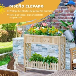 Outsunny Huerto Urbano Elevado De Madera 90x30x90 Cm Mesa De Cultivo De Jardín Con Estante Inferior Seto Decorativo Y 4 Orificios De Drenaje Para Plantas Macetas Flores Natural -Conforama Tienda de ventas 1dbcaf36c19fb52a5a65f8f47ede89f1df5177e1 ea3486401282467d88bb5e93449fc2d5