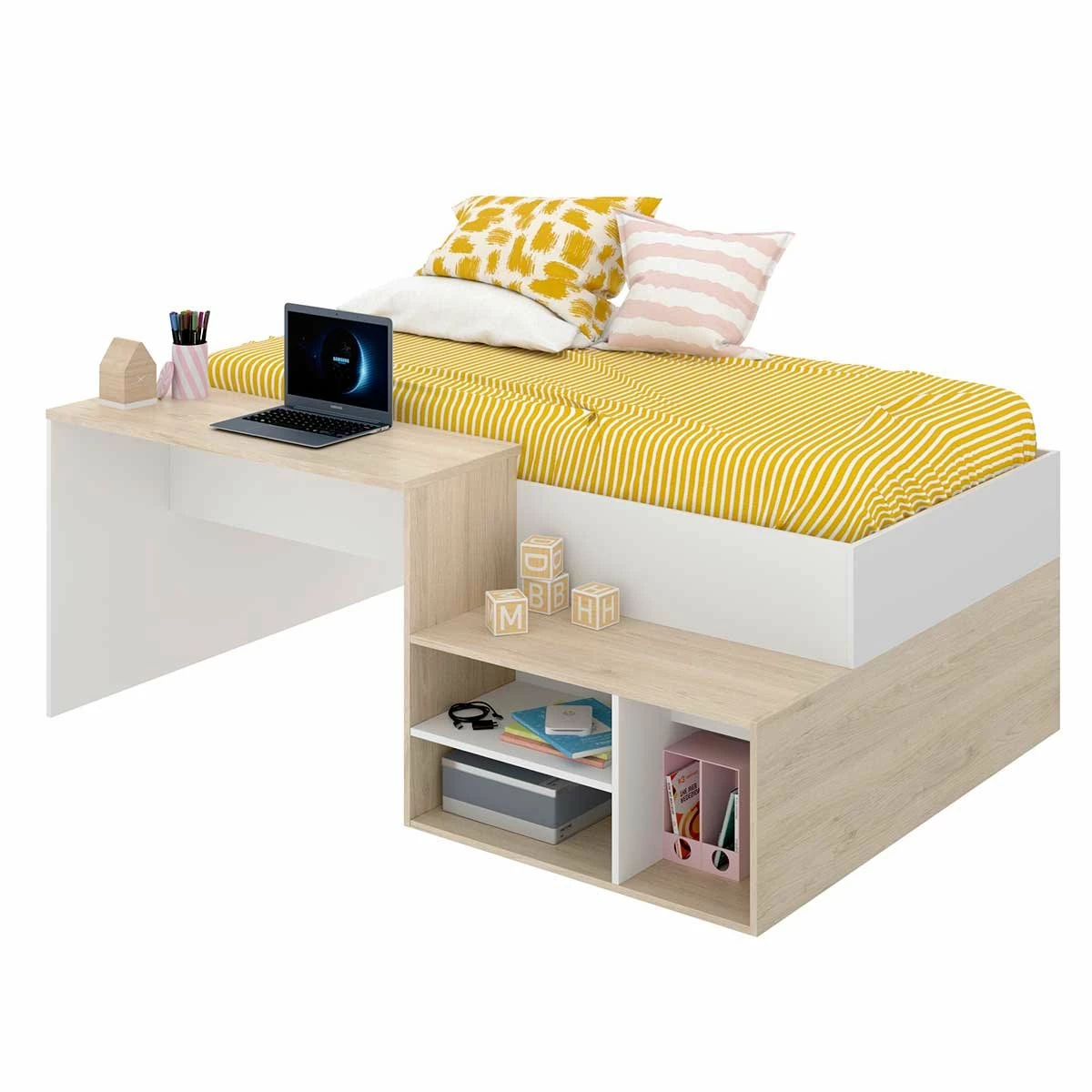 Cama Compacta Con Escritorio Kric Blanco/natural 72x195x134 Cm 4 Cama Compacta Con Escritorio Kric Blanco/natural 72x195x134 Cm - Imagen 4