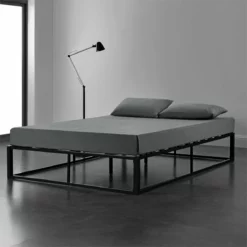 Cama Doble (Kreta) Con Listón De Cama Metal-acero 180 X 200 Cm Negro - [en.casa]