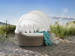 Cama De Exterior De Ratán Marrón Claro/blanco Crema SYLT