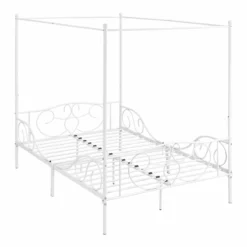 Cama Con Baldaquín Finström Marco Alto Con 4 Esquinas Acero 140 X 200 Cm - Blanco Mate [en.casa] -Conforama Tienda de ventas 21064a0f65327fbd35e7f483c4a3c379a1d5fb1a 5f69aa9334774db9ada451776696b709