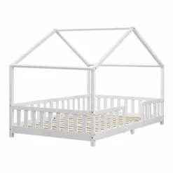 Cama Para Niños Treviolo Forma De Casa Pino 120x200 Cm Blanco Mate [en.casa]