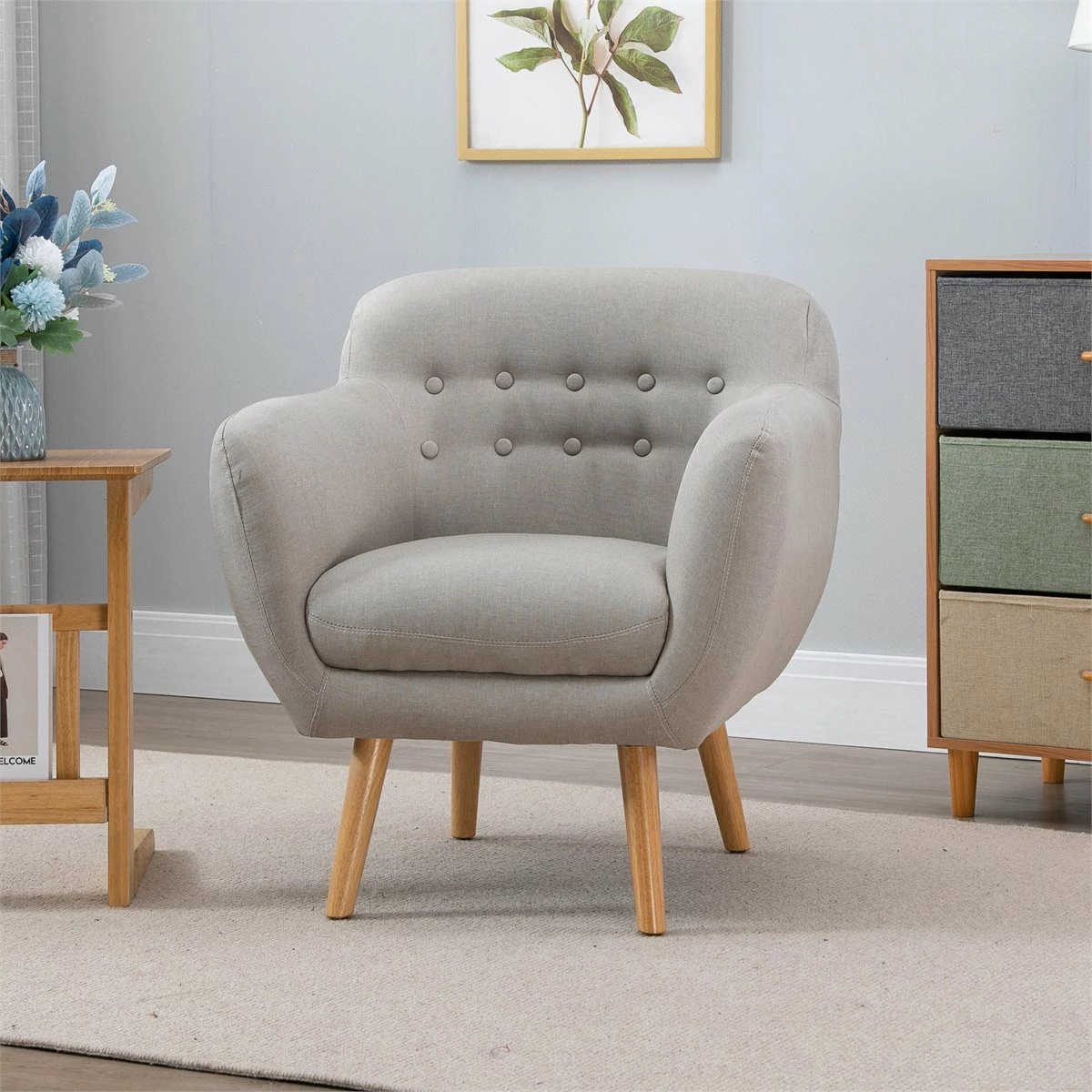 HOMCOM Butaca Moderna Con Patas De Madera Sillón Individual Estilo Nórdico Acolchado Para Salón Dormitorio 71x62x78 Cm Beige 2 HOMCOM Butaca Moderna Con Patas De Madera Sillón Individual Estilo Nórdico Acolchado Para Salón Dormitorio 71x62x78 Cm Beige - Imagen 2