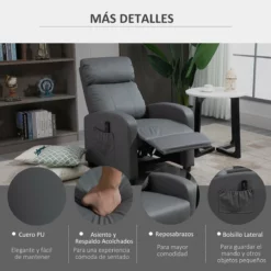 HOMCOM Sillón De Masaje Relax Reclinable Con Mando A Distancia 2 Zonas De Masaje 8 Programas 5 Niveles De Intensidad Y Temporizador Tapizado En PU 68x88x98 Cm Gris -Conforama Tienda de ventas 22b8ccb3c03ec30e80cf0fd849c0f2f9b5fdd19d fb6f6b82e572495e9f1468d8e03ab7be