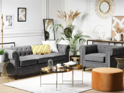 Conjunto De Sala De Estar 4 Plazas Gris CHESTERFIELD