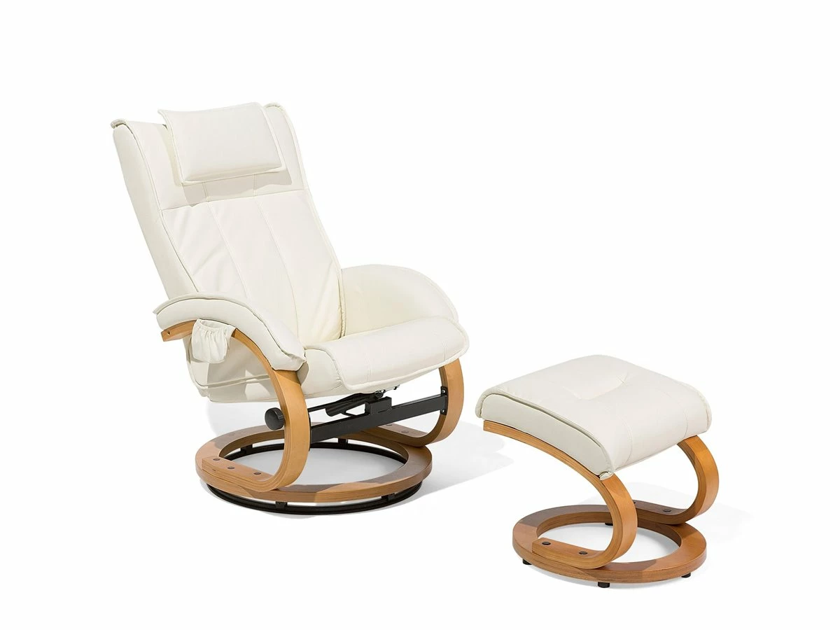 Sillón De Masaje De Piel Sintética Beige/madera Clara MAJESTIC 4 Sillón De Masaje De Piel Sintética Beige/madera Clara MAJESTIC - Imagen 4