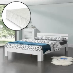 Cama Doble Svensby Con Somier Y Colchón De Pino 140x200 Cm - Blanco [en.casa]
