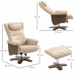 HOMCOM Sillón De Salón Con Otomana Reposapiés Tapizado En Microfibra Sillón Relax Reclinable Hasta 135° Y Giratorio 360° Con Respaldo Ajustable Para Salón Oficina 78x83x103 Cm Beige -Conforama Tienda de ventas 2402f5f0f1d7aa7d10e1fff81c488a29c2a6490a 2036468d914b4e5d88baa2265e639b18