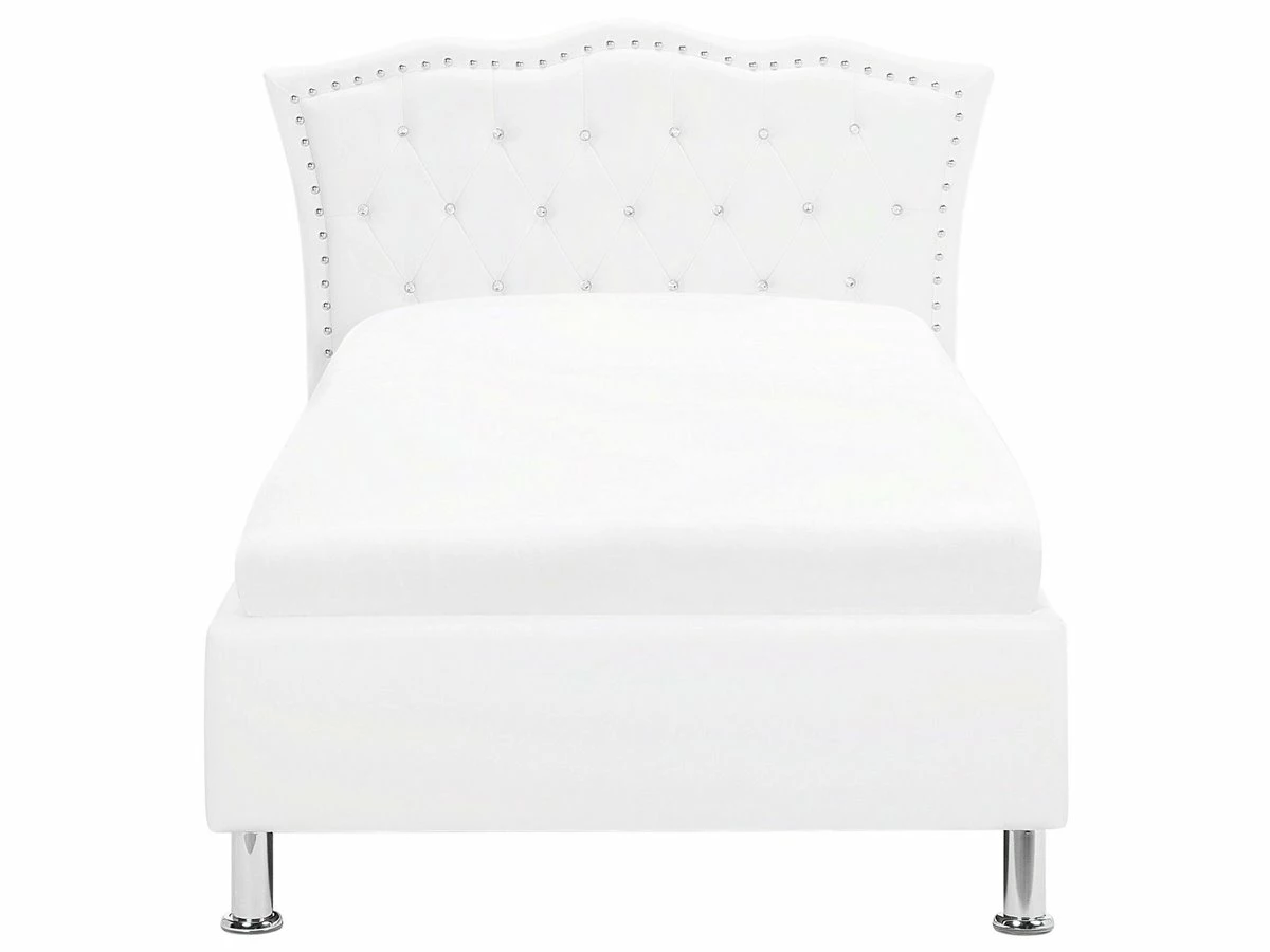 Cama Con Almacenaje De Piel Sintética Blanco/plateado 90 X 200 Cm METZ 6 Cama Con Almacenaje De Piel Sintética Blanco/plateado 90 X 200 Cm METZ - Imagen 6