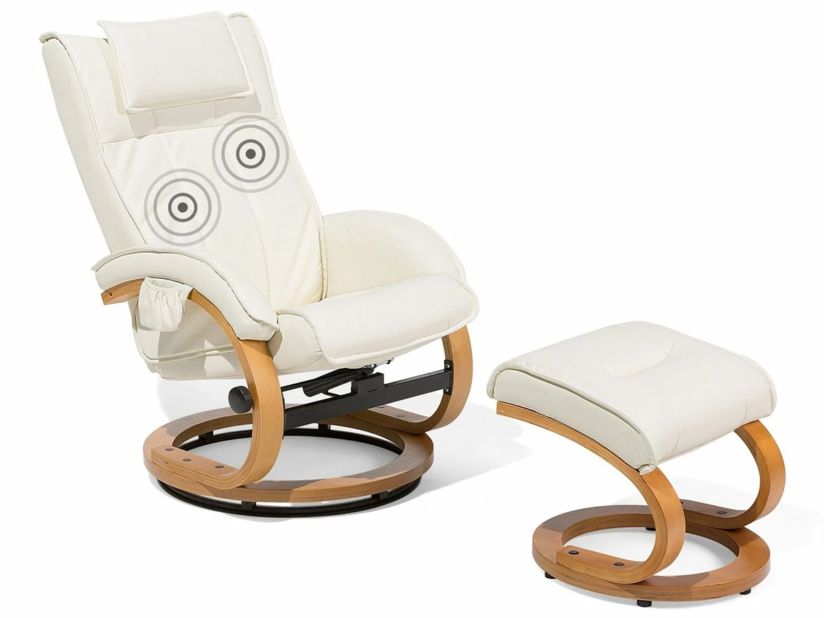 Sillón De Masaje De Piel Sintética Beige/madera Clara MAJESTIC 2 Sillón De Masaje De Piel Sintética Beige/madera Clara MAJESTIC - Imagen 2