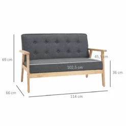 HOMCOM Sofá De 2 Plazas Con Respaldo Y Cojines Acolchados Patas De Madera Antideslizantes Botones Con Mechones Salón Dormitorio Oficina 114x66x69 Cm Gris -Conforama Tienda de ventas 260411ff657362afad0d65d467366e1c24eac003 67d0e023078247ea938a14746b789d6e