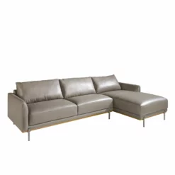 Sofá Chaise Longue (R) Tapizado En Piel De Origen Vacuno Color Gris Oscuro Con Base En Madera De Haya Vaporizada. Estructura De Patas En Acero Macizo Inoxidable Oscurecido.