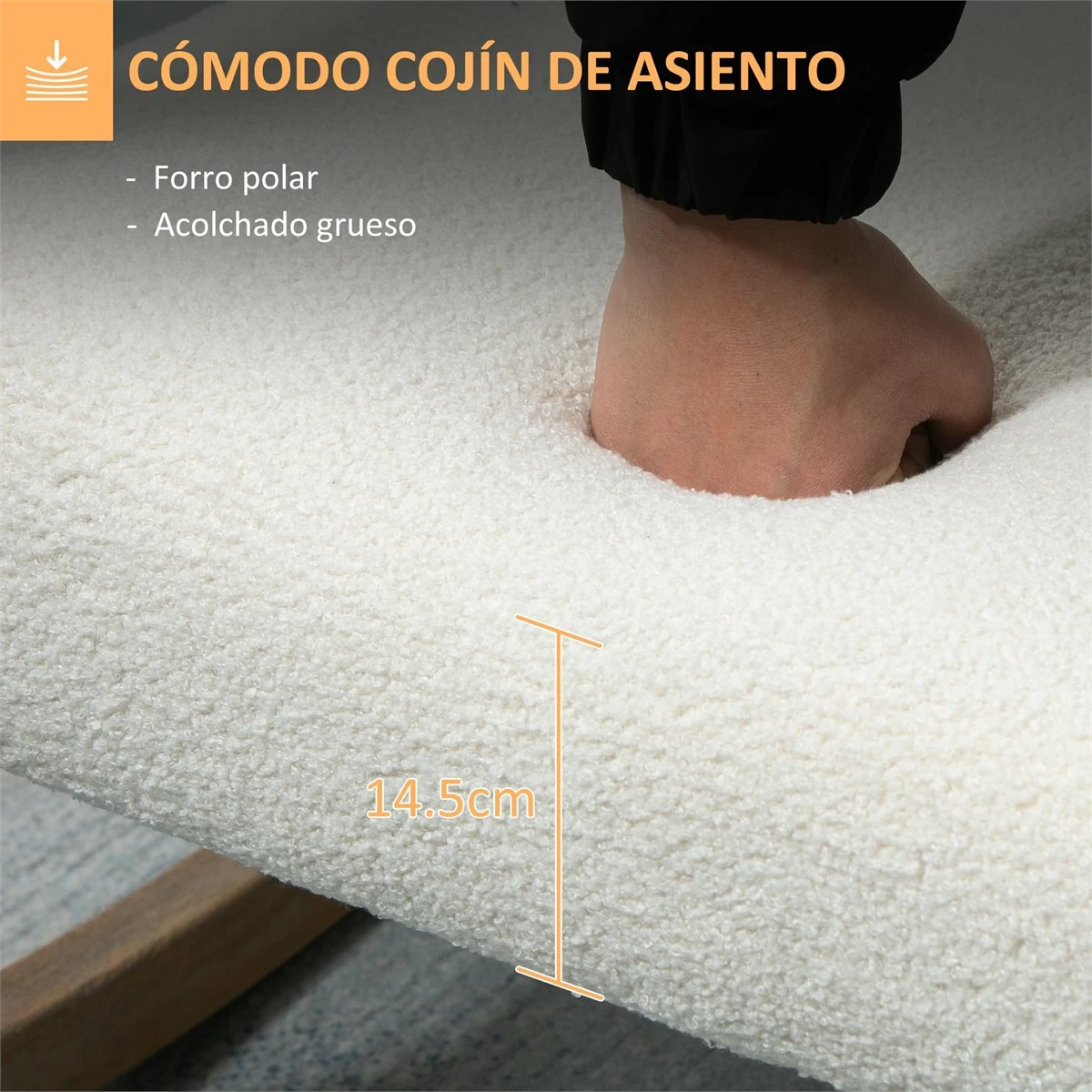 HOMCOM Silla Mecedora Tapizada En Forro Polar Sillón Balancín Relax Con Asiento Acolchado Reposabrazos Y Pies De Madera De Caucho Para Salón Dormitorio 60x81x71 Cm Crema 5 HOMCOM Silla Mecedora Tapizada En Forro Polar Sillón Balancín Relax Con Asiento Acolchado Reposabrazos Y Pies De Madera De Caucho Para Salón Dormitorio 60x81x71 Cm Crema - Imagen 5