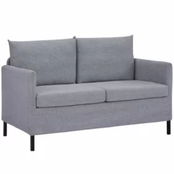HOMCOM Sofá De 2 Plazas Tapizado En Lino Sintético Sillón Biplaza De Salón Con Cojines Acolchados Desenfundables Reposabrazos Y Patas De Acero 130x67x76,5 Cm Gris
