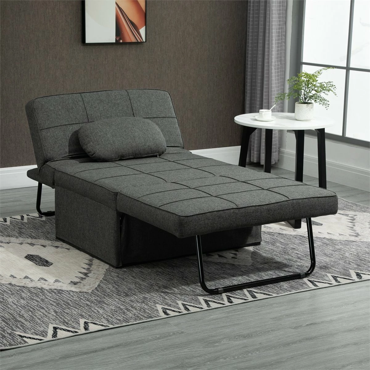 HOMCOM 3 En 1 Sofá Cama Individual Tapizada En Lino Sillón Reclinable En 5 Posiciones Convertible Reposapiés Con Reposacabezas Para Salón Carga 200 Kg 95x189x43 Cm Gris 2 HOMCOM 3 En 1 Sofá Cama Individual Tapizada En Lino Sillón Reclinable En 5 Posiciones Convertible Reposapiés Con Reposacabezas Para Salón Carga 200 Kg 95x189x43 Cm Gris - Imagen 2