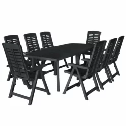 Conjunto De Comedor De Jardín 9 Piezas Plástico Gris Antracita VidaXL