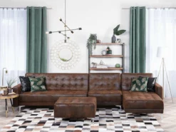 Sofá Cama Esquinero De Piel Sintética Marrón Oscuro Izquierdo ABERDEEN