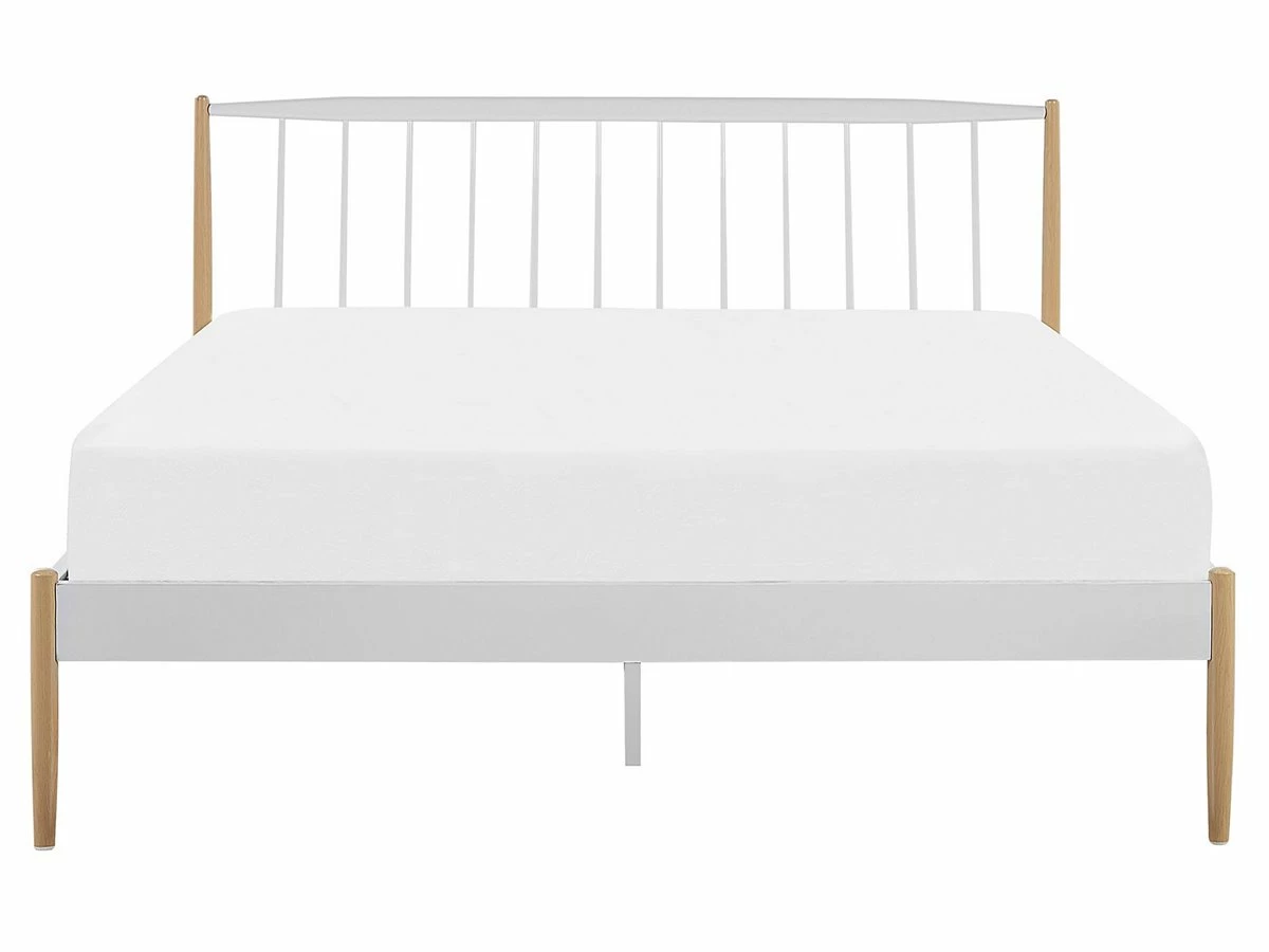 Cama Con Somier De Metal Blanco/madera Clara 160 X 200 Cm MAURS 4 Cama Con Somier De Metal Blanco/madera Clara 160 X 200 Cm MAURS - Imagen 4