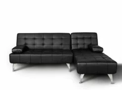 Sofá Chaise Longue AROA-XS, Polipiel De 3 Plazas Convertible En Cama, Color NEGRO. 198x150cm