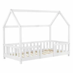 Cama Para Niños Sisimiut Forma De Casa Pino 80x160 Cm Blanco Mate [en.casa]